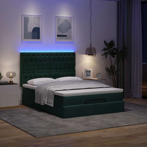 vidaXL Estructura cama otomana colchones terciopelo verde oscuro