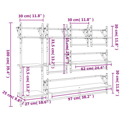 vidaXL Estantes pared con barras 6 pzas madera ingeniería marrón roble