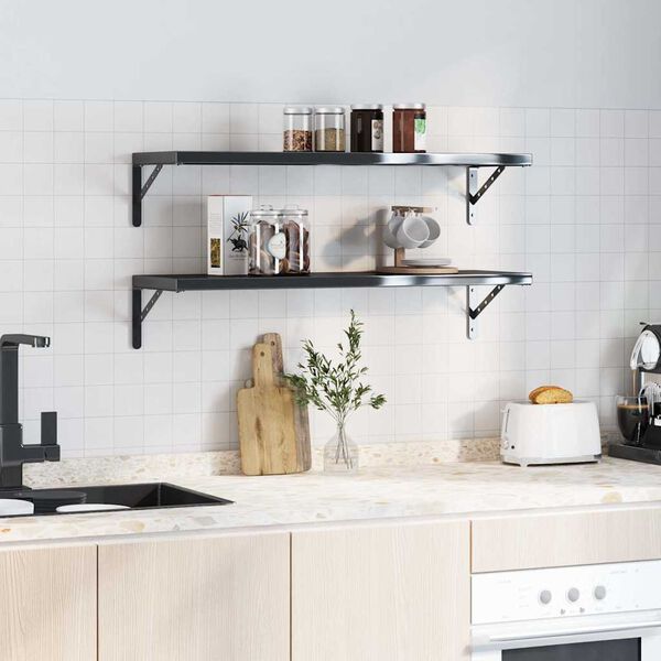 vidaXL Soportes de estante 4 uds acero inoxidable negro 30x2,5x15,5 cm