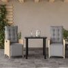 vidaXL Set comedor de jard&iacute;n 3 pzas con cojines rat&aacute;n sint&eacute;tico beige