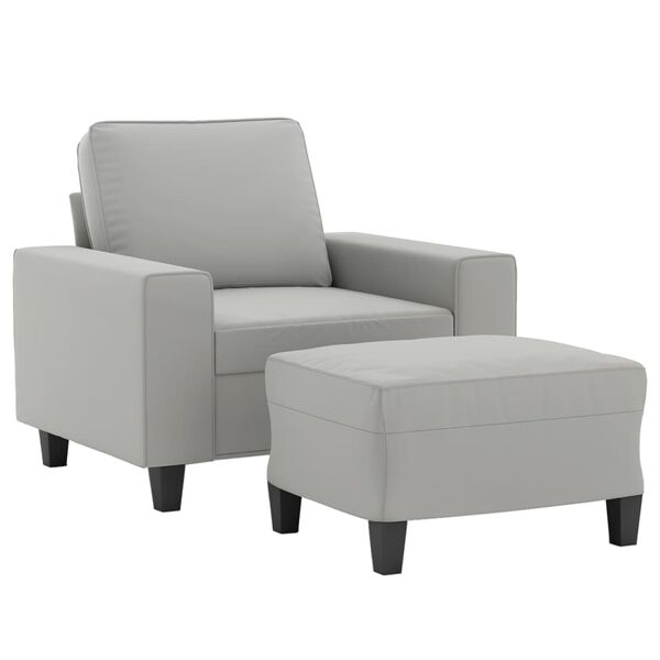 vidaXL Sill&oacute;n con taburete tela de microfibra gris claro 60 cm