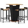 vidaXL Mesa bar y taburetes jard&iacute;n 5 pzas madera acacia rat&aacute;n PE negro