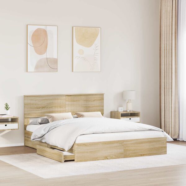 vidaXL Cama con almacenamiento con cabecera Roble Sonoma 160 x 200 cm