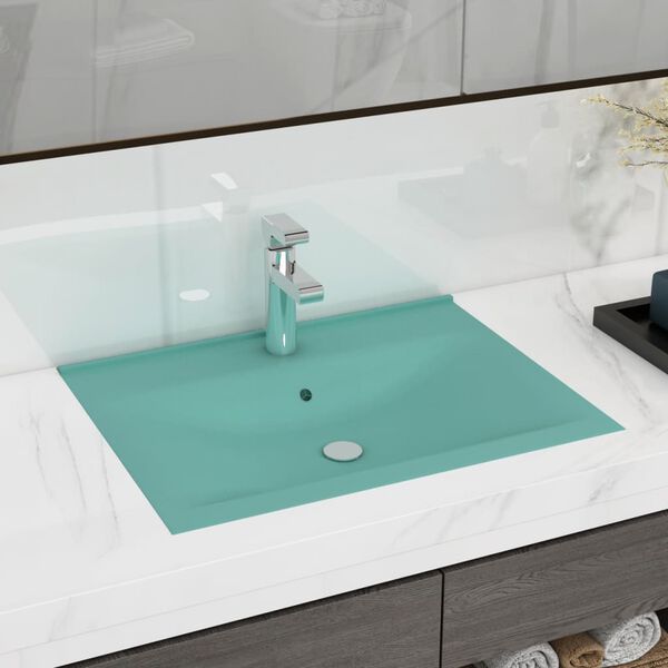 vidaXL Lavabo de lujo con grifo cer&aacute;mica 60x46 cm verde claro