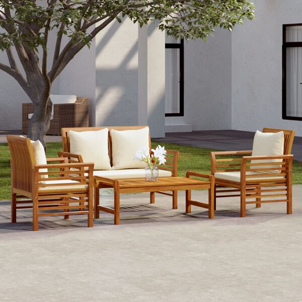 vidaXL Set de muebles de jardín 4 pzs y cojines madera maciza acacia