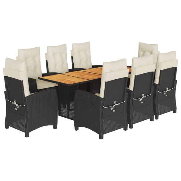 vidaXL Set de comedor de jard&iacute;n 9 pzas y cojines rat&aacute;n sint&eacute;tico negro