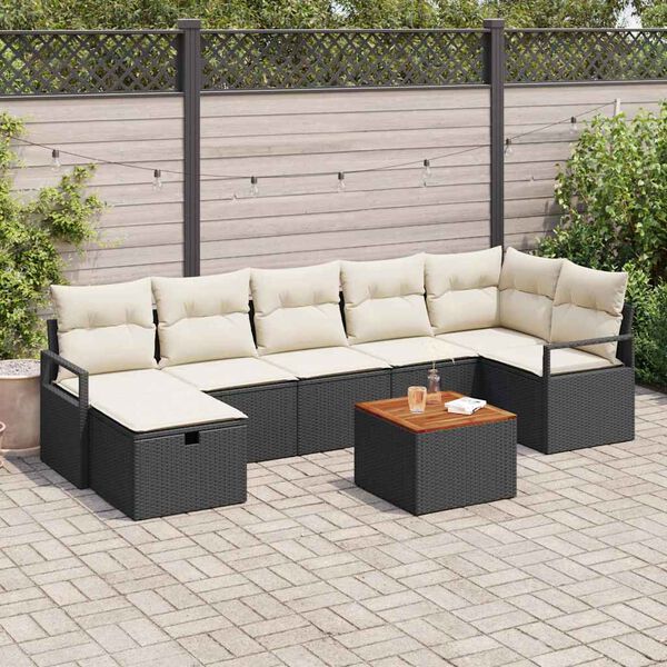 vidaXL Conjunto de sof&aacute;s de jard&iacute;n 8 pcs Negro rat&aacute;n sint&eacute;tico