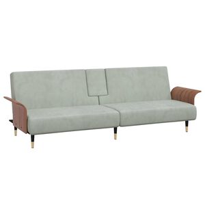 vidaXL Sof&aacute; cama con portavasos terciopelo gris claro