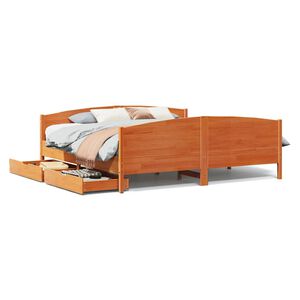 vidaXL Cama sin colch&oacute;n madera maciza de pino marr&oacute;n cera 200x200 cm