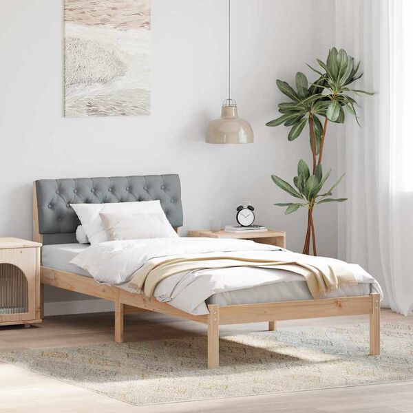 vidaXL Estructura de cama con cabecera Marr&oacute;n y gris claro 90 x 190 cm