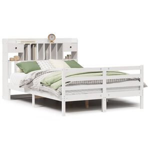 vidaXL Cama con estanter&iacute;a sin colch&oacute;n madera maciza blanca 150x200 cm