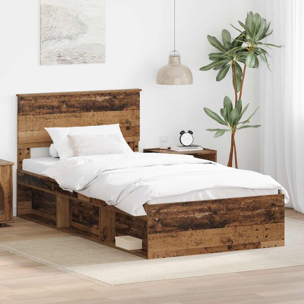 vidaXL Estructura de cama con cabecera Madera vieja 100 x 200 cm