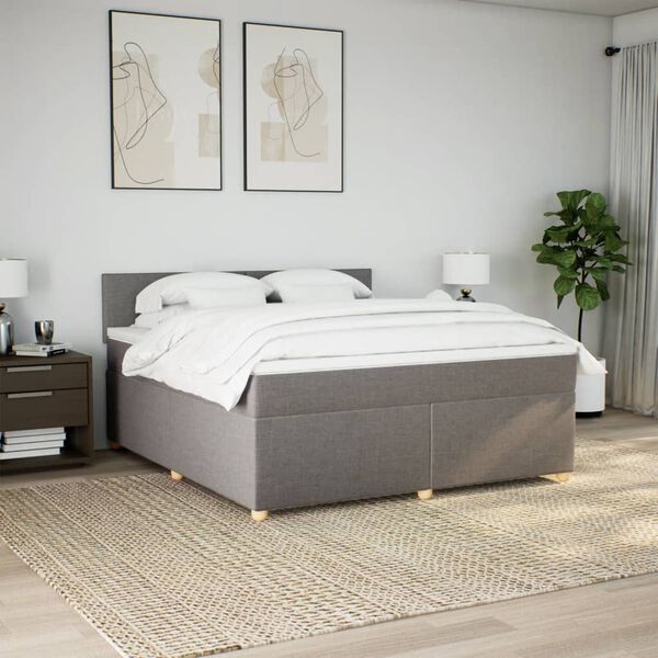 vidaXL Cama box spring con colch&oacute;n tela gris taupe 180x200 cm