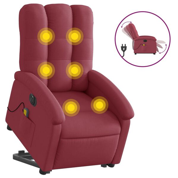 vidaXL Sill&oacute;n de masaje elevable el&eacute;ctrico tela rojo tinto