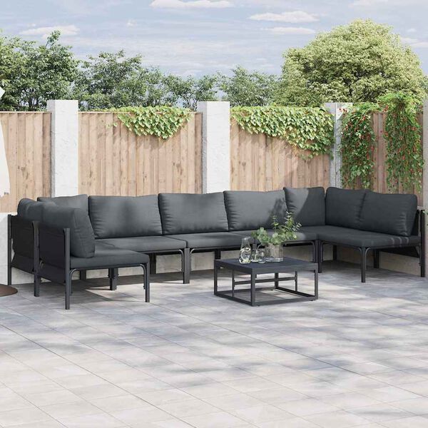 vidaXL Conjunto de sof&aacute;s de jard&iacute;n con coj&iacute;n 7 pcs Negro Acero
