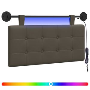 vidaXL Cabecero colgante Con luz LED Gris Cuero sint&eacute;tico
