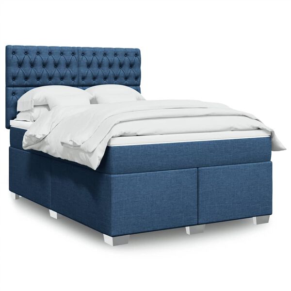 vidaXL Cama box spring con colch&oacute;n tela azul 140x190 cm