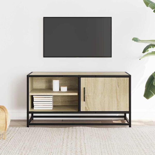 vidaXL Mueble TV metal y madera ingenier&iacute;a roble Sonoma 80x34,5x40 cm