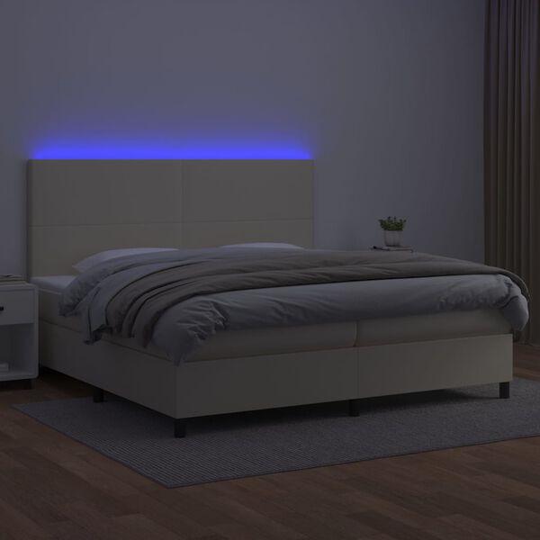 vidaXL Cama box spring colch&oacute;n y LED cuero sint&eacute;tico crema 200x200 cm