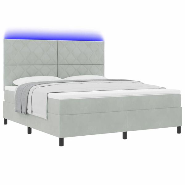 vidaXL Cama Box Spring LED Gris Claro 180 x 200 cm Terciopelo