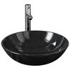 vidaXL Lavabo de ba&ntilde;o grifo y desag&uuml;e de empuje vidrio templado negro