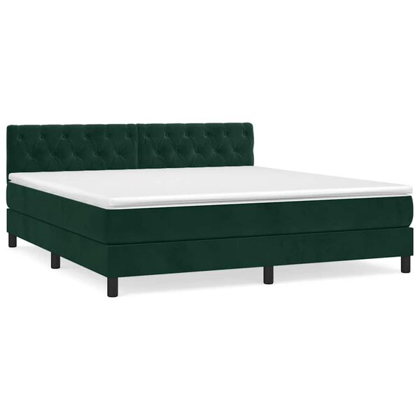 vidaXL Cama box spring con colch&oacute;n terciopelo verde oscuro 160x200 cm