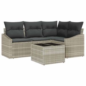 vidaXL Conjunto de sof&aacute;s de jard&iacute;n 5 uds. Gris Claro rat&aacute;n sint&eacute;tico