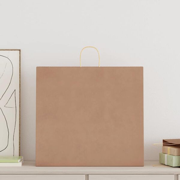 vidaXL Bolsas de papel con asas 250 uds marr&oacute;n 54x15x49 cm