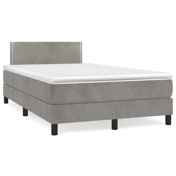 vidaXL Cama box spring colch&oacute;n y LED terciopelo gris claro 120x190 cm