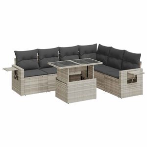 vidaXL Set de sof&aacute;s de jard&iacute;n 7 pzas con cojines rat&aacute;n PE gris claro
