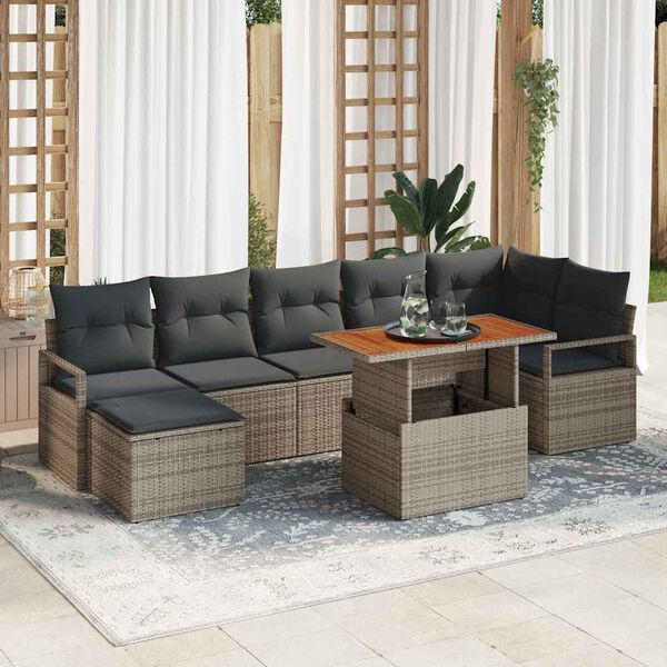 vidaXL Conjunto de Comedor de Jard&iacute;n con coj&iacute;n 8 pcs Gris y marr&oacute;n