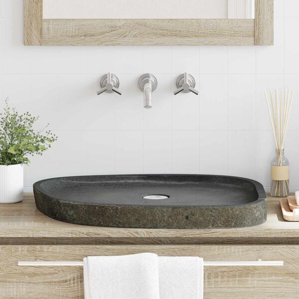 vidaXL Lavabo Gris (38-45) x (30-35) x 15 cm Piedra del R&iacute;o