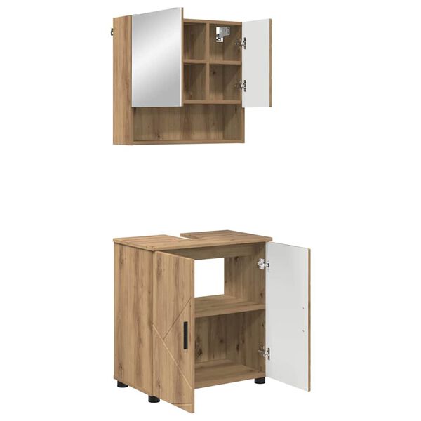 vidaXL Juego de muebles de ba&ntilde;o con puerta 2 pcs Roble artesanal