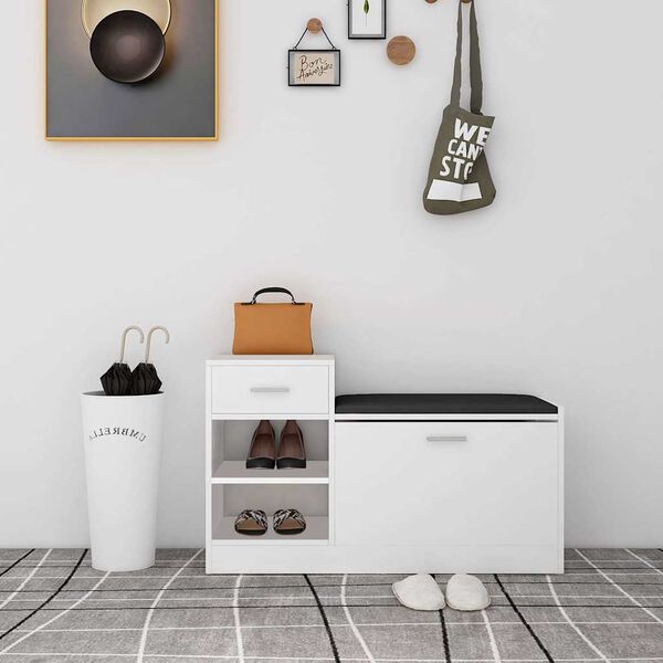 vidaXL Banco zapatero de madera contrachapada blanco 94,5x31x57 cm