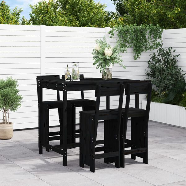 vidaXL Set de mesa y taburetes altos jardín 5 piezas madera pino negro