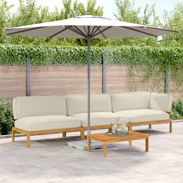 vidaXL Juego de Sof&aacute; con coj&iacute;n 4 pcs Crema Madera de Acacia S&oacute;lida