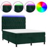 vidaXL Cama box spring colch&oacute;n y LED terciopelo verde oscuro 140x200cm