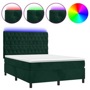 vidaXL Cama box spring colch&oacute;n y LED terciopelo verde oscuro 140x200cm