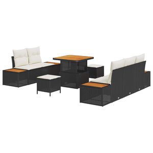 vidaXL Conjunto de sof&aacute;s de jard&iacute;n con coj&iacute;n 8 pcs Negro y crema