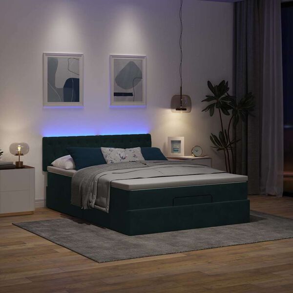 vidaXL Estructura de cama otomana con colch&oacute;n verde oscuro 140x200 cm
