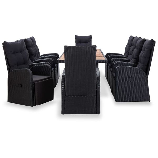 vidaXL Set comedor de jard&iacute;n 11 pzas rat&aacute;n sint&eacute;tico y madera negro