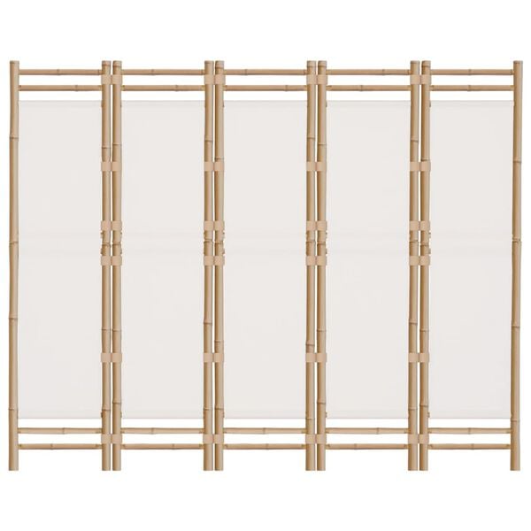 vidaXL Biombo plegable de 5 paneles bambú y lona 200 cm