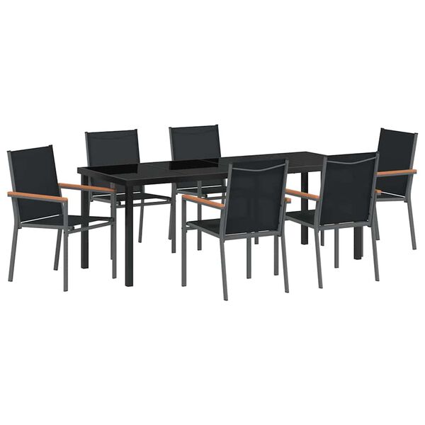 vidaXL Conjunto de Comedor de Jard&iacute;n 7 pcs Negro