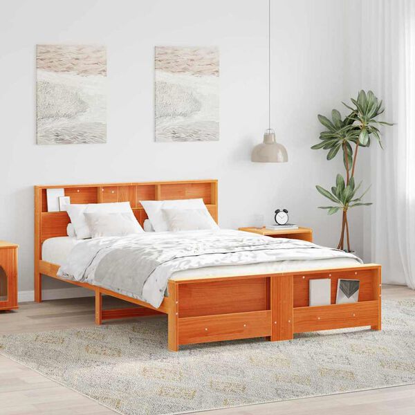 vidaXL Estructura de cama con cabecera Marr&oacute;n cera 150 x 200 cm