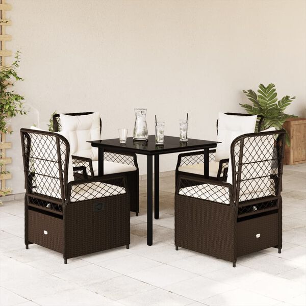 vidaXL Set comedor de jard&iacute;n 5 piezas y cojines rat&aacute;n sint&eacute;tico marr&oacute;n