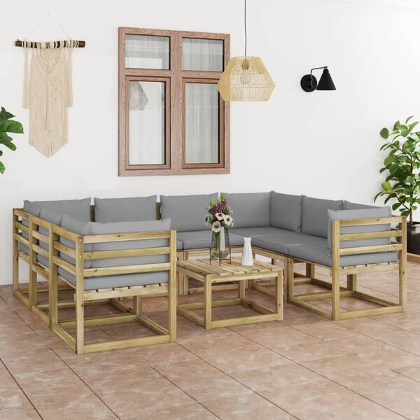 vidaXL Set de muebles de jard&iacute;n 9 piezas con cojines madera impregnada