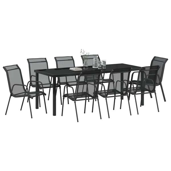 vidaXL Conjunto de Comedor de Jard&iacute;n 9 pcs Negro