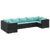 vidaXL Set de muebles de jard&iacute;n y cojines 7 pzas rat&aacute;n sint&eacute;tico negro