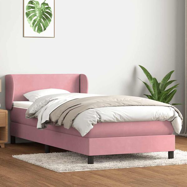 vidaXL Cama box spring con colch&oacute;n terciopelo rosa 90x220 cm