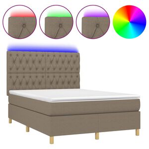 vidaXL Cama box spring colch&oacute;n y luces LED tela gris taupe 140x190 cm
